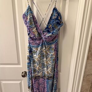 Zara Blue/Purple Paisley Maxi Dress with Spaghetti Straps